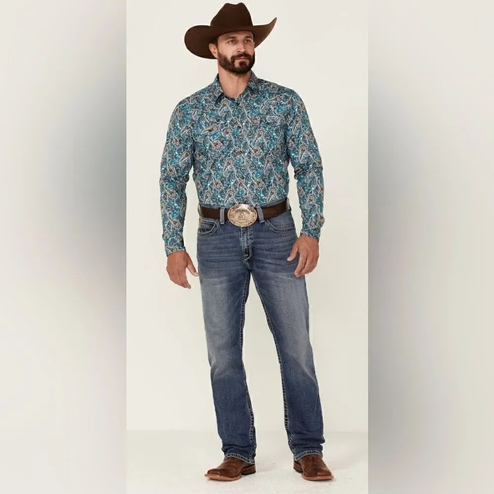 Cody James Refresh Large Paisley Print Long Sleeve Snap Western Shirt sz 2XL